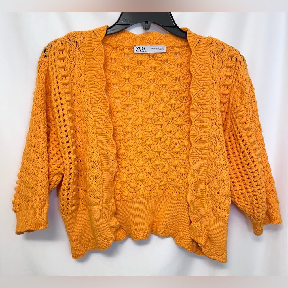 Zara Openwork Crochet Cardigan - Bright Orange